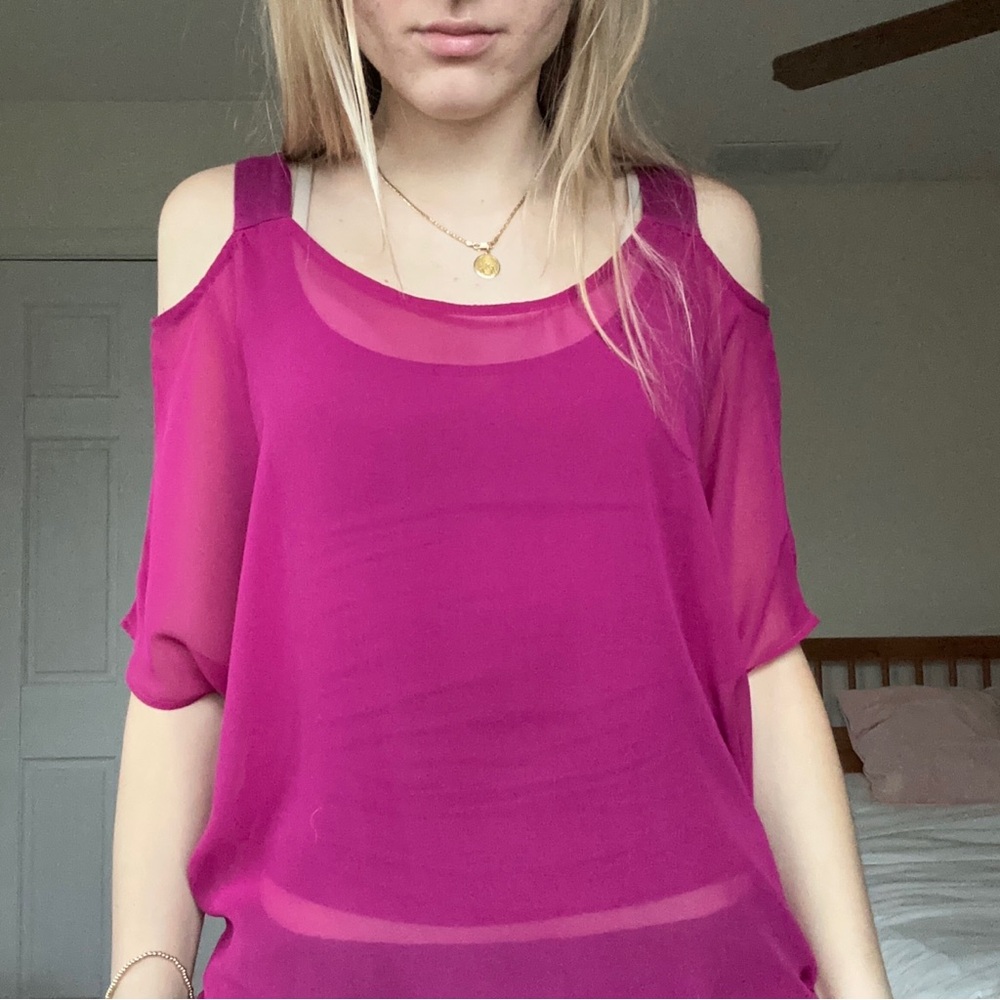 red haute Cold Shoulder Butterfly Sleeve Magenta Blouse